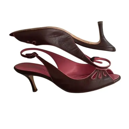 Bruno Magli Brown Peeptoe Sling back Pumps Heels Shoes Pinup size 7.5B