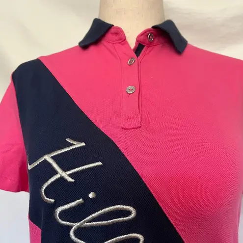 Tommy Hilfiger  Colorblock Womens Polo Top Size XS Spellout Short Sleeve Bias