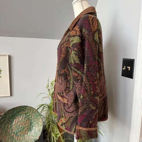 Hunt Club Vintage Wool Blend Jacket Women's Medium Tapestry Pattern Suede Collar