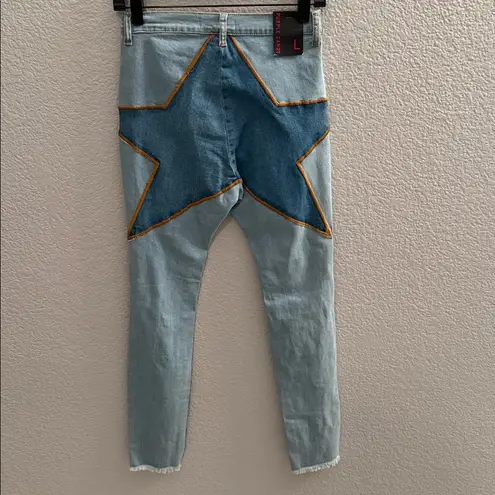 Purple Candy Distressed Light Wash Skinny Jeans Raw Hem Ripped Denim Size L Blue