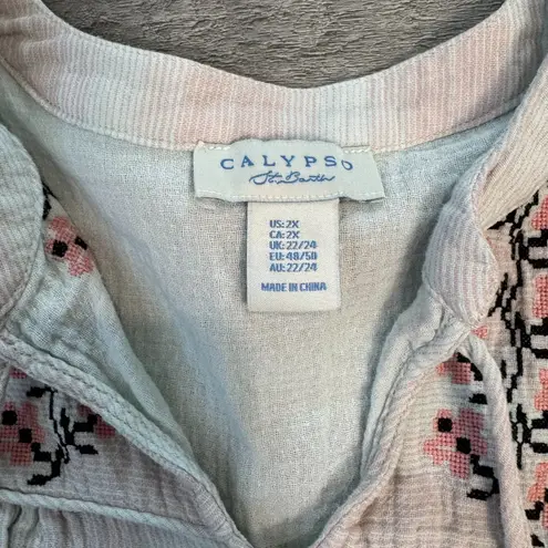 Calypso St. Barth  Floral Embroidered Peasant Style Top K8 - Image 5