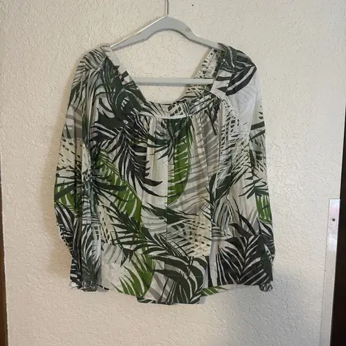 Elie Tahari Tropical Palm Leaf Print Square Neck Blouse Top M bohemian