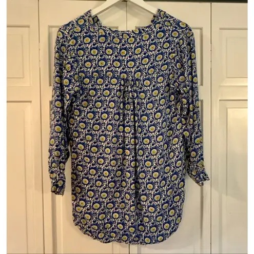 Rockflowerpaper blue block print geometric tunic blouse M Size M