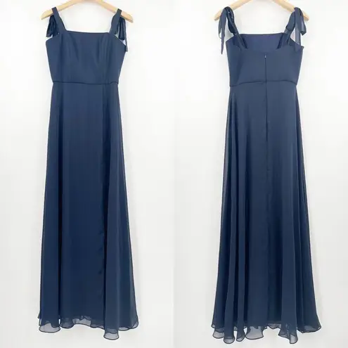 DESSY COLLECTION Dress Tie Chiffon Bridesmaid Gown Maxi Prom Navy Bridal SZ 4