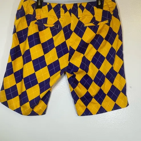 Bermuda Loudmouth LSU Tigers Argyle Women’s  Golf Shorts Sz 10 Purple Yellow Gold