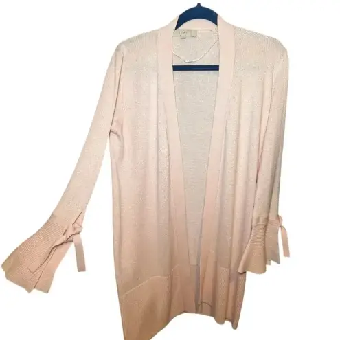 Ann Taylor  LOFT Pink‎ Silk Blend Cardigan Small Open Front Bell Sleeve Wrist Tie