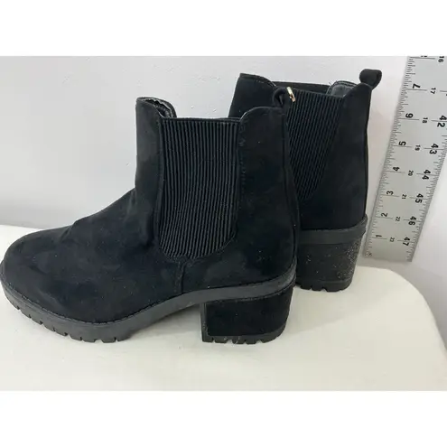 Seven7 Womans Seven 7 Berlin Pull On Black Faux Suede Chunky Heel Ankle Boots Size 9