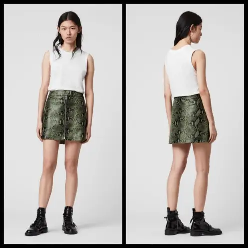 ALLSAINTS ππ Lena Oba Leather Skirt ~ Snake Green