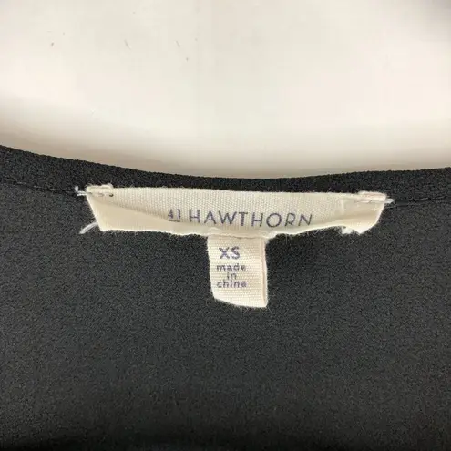 41 Hawthorn Womens Top Semi Sheer Studded V Neck 3/4 Sleeve Black XS