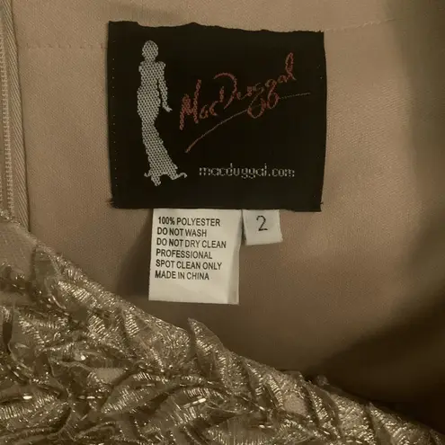 Mac Duggal NWT 11187 Gold Embroidered Lace Applique Shoulder Detail Trumpet Gown