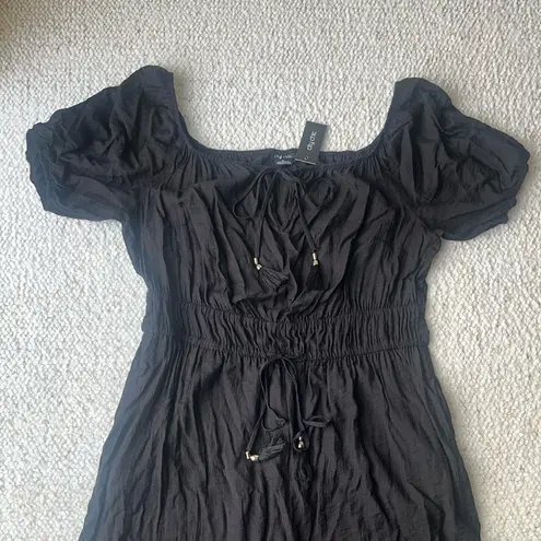 City Chic Erica Jumpsuit Wide Leg Tassel Ties Puff Sleeve Black XL / 22