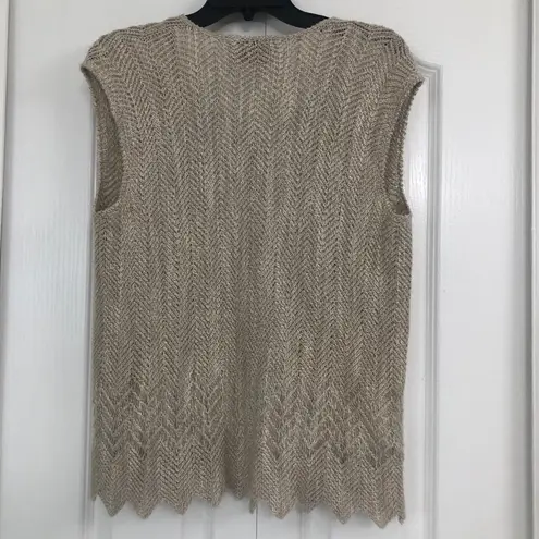 St. John vintage womens tie front sleeveless sweater vest cardigan tan