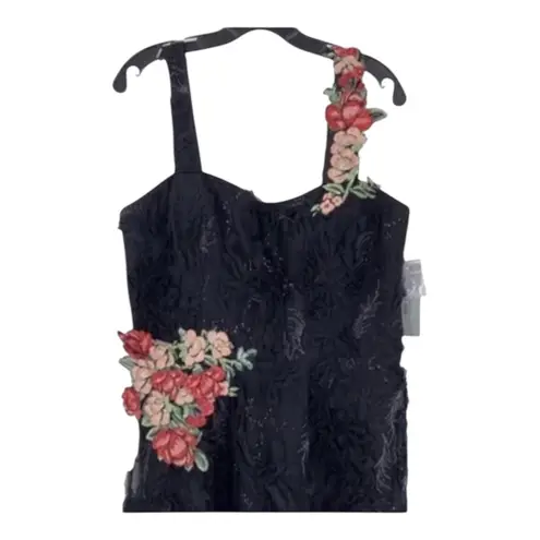 Teri Jon By Rickie Freeman Black Metallic Tiered Sleeveless Gown Size 14 NWT