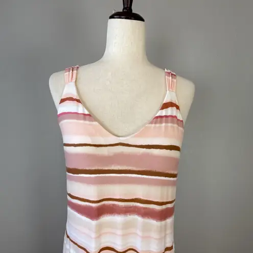 Soma Weekend Soft Jersey V-Neck Maxi Bra Dress Size L Pink Stripe Pockets Beach