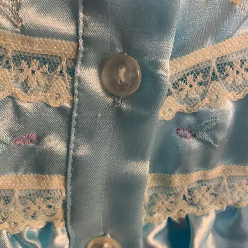 Jaclyn Smith Vintage Blue Embroidered Satin Nightgown Size M