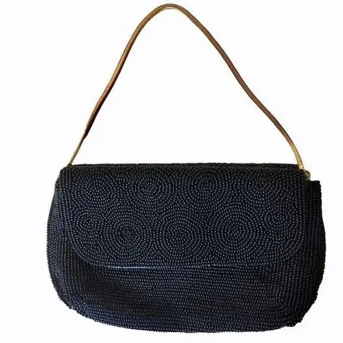 RARE 1940s Harry Rosenfeld Vintage Black Beaded Triple Entry Evening Bag Purse