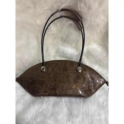 Unique Embossed Bronze Faux Leather Shoulder Bag Women's Vintage Brown