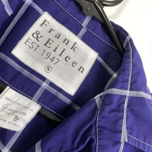 Frank & Eileen Womens Grayson Windowpane Purple Button Down Tunic Shirt Small