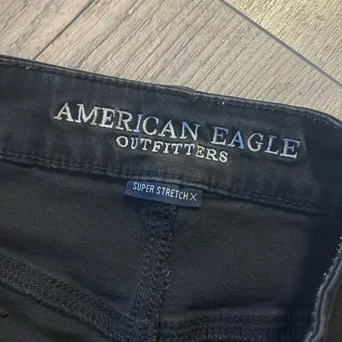 AE Button Up Super Stretch Black Mini Skirt Size 6