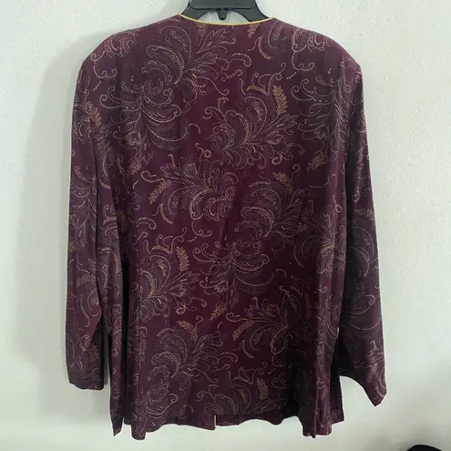 Reina VINTAGE Sz 20W Purple Paisley Print Gold Button Down Blouse Grandmacore