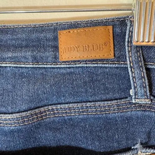 Judy Blue Cropped Straight Jeans Dark Wash Distressed Frayed Hem Size 13 31