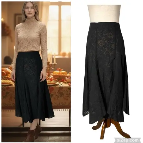 White Stag VINTAGE Burnout Floral Asymmetrical Midi Skirt