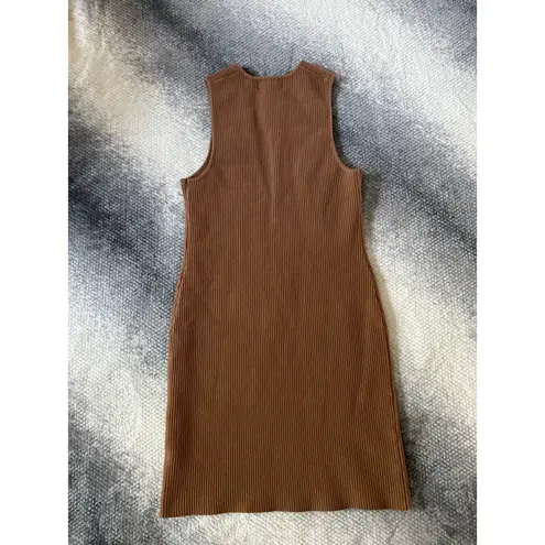 House of Harlow 1960 Sleeveless Brown Plunge V Neck Rib Knit Bodycon Dress XS