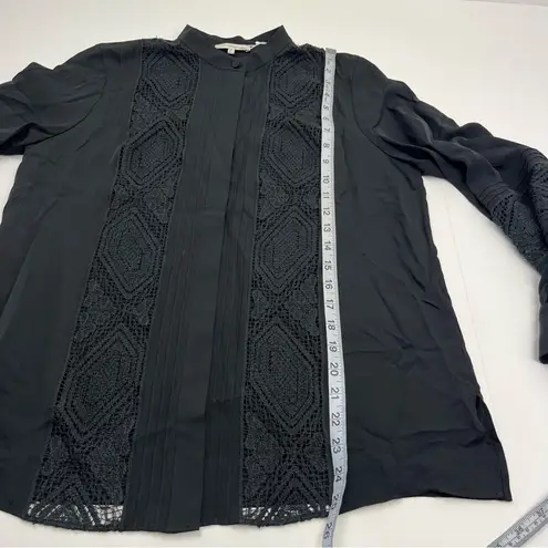 Lafayette 148 New York Boheme Lace Inset Silk Blouse Top Button Front Small