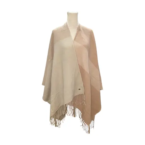 SOIA & KYO Women's Pink Beige Plaid Fringe Poncho Wrap Scarf