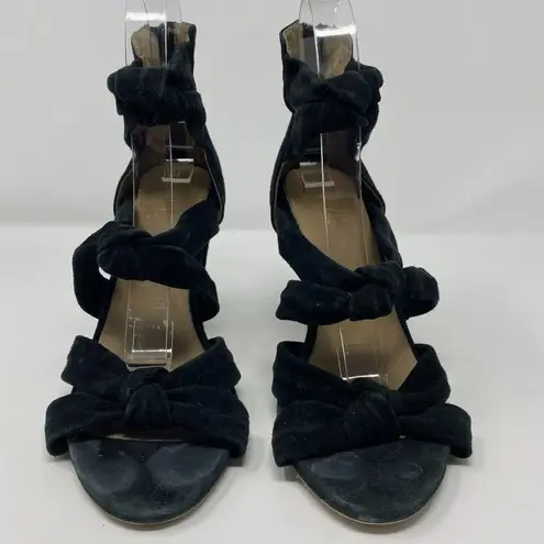 Raye  Revolve Nat Black Suede Knotted Heels Strappy Knot EU 39.5 Fits US 8.5