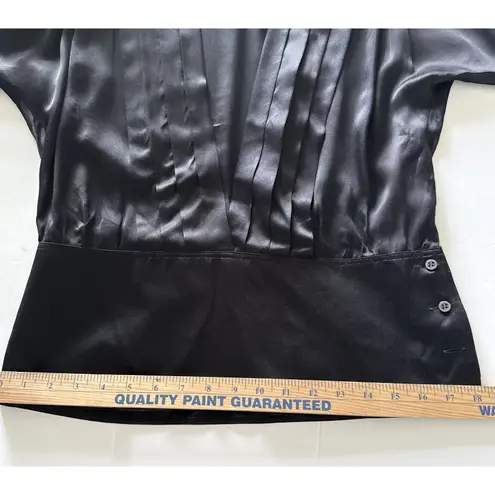 Vintage Escada Margaretha Ley Black Silk Blouse Long Sleeve Front Pleats Sz 36