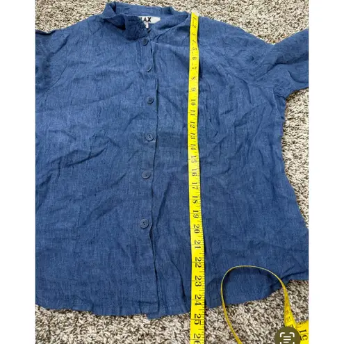 Flax Womens Blue Linen Button Up Top Sz M Beachy Coastal Breathable Lightweight