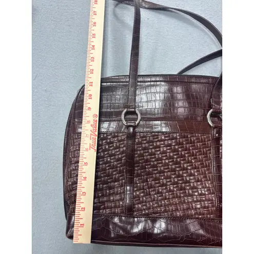Coldwater Creek Laptop Tote Bag Faux Croc Leather Woven Brown Shoulder Bag Work