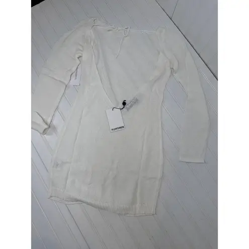 NWT Rumored Sweet Talker Mini Dress Slub White Cozy Open Back Short Party Size L Size L