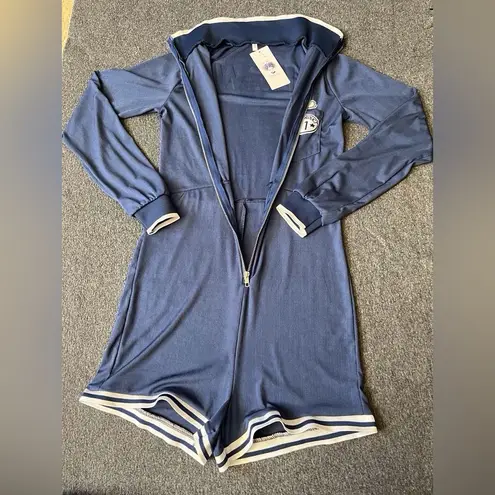 New XS Vintage Style Sexy‎ Babe High Elastic Jumpsuit with Letter Patch and Zip Blue thumbnail 3