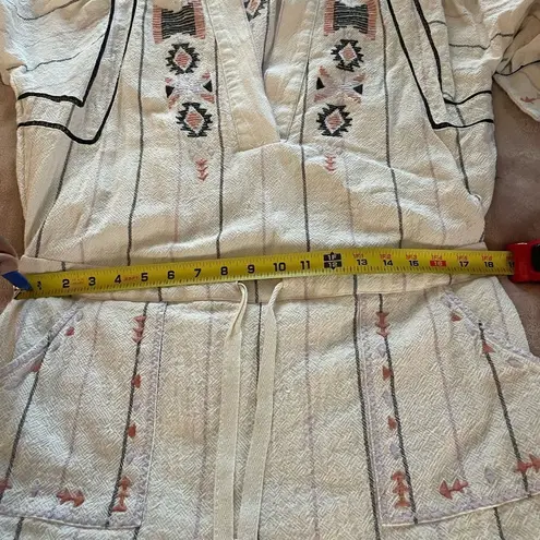 Free People  Baja Boho Aztec Embroidered Crean V Neck Romper Size S/P