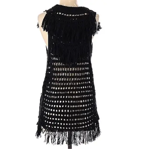 Scotch & Soda Maison Scotch Crochet Open Knit Fringe Sweater Swim Cover Up Black