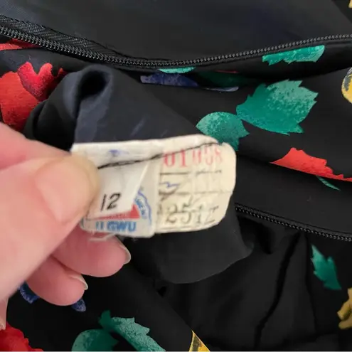 Vintage 80s Arnold Scaasi Boutique Couture Silk Floral Ruched Party Dress 12 Black