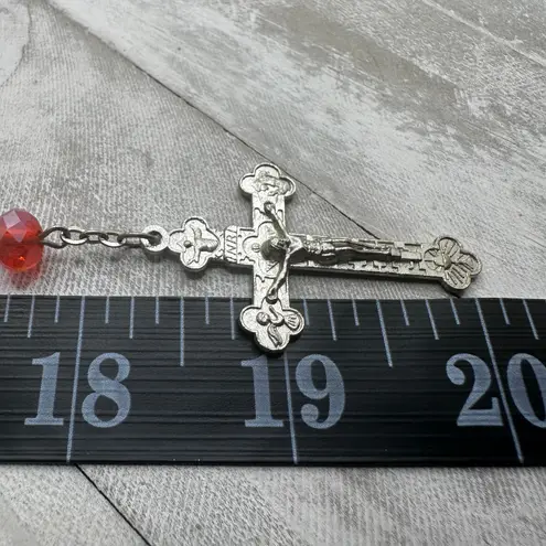 Vintage Italian Glass Bead Rosary, Italy Catholic Prayer Beads, Silver Crucifix Red