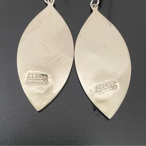 Vintage Alpaca Mexico Handcrafted MOP Abalone Inlay Mexican Silver Earrings 7g Green