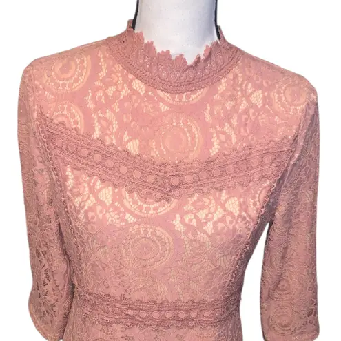 Downeast lace sheath dress mauve pink Medium High Neck