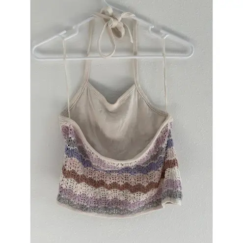 American Eagle Womens Size Medium Pastel Cropped Crochet Halter Boho Beachy Purple