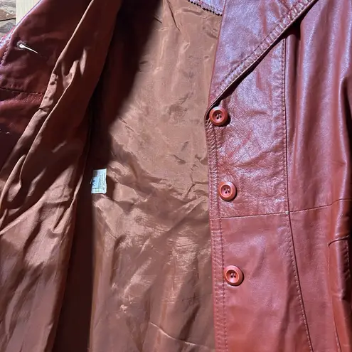 VTG 70s Women's Leather Rust Brown Belt Jacket Coat Retro Boho Indie Disco Small