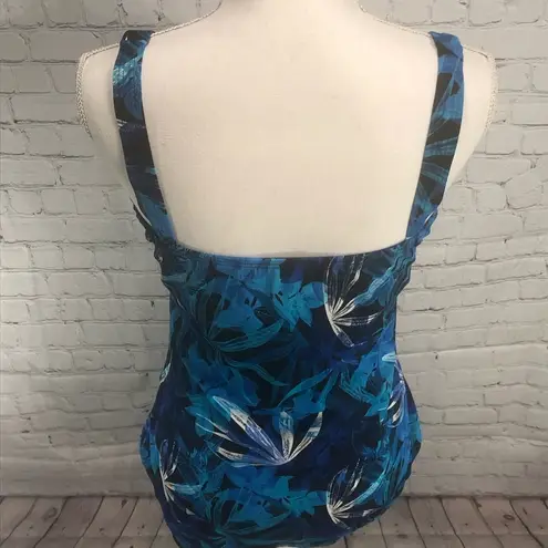 One Piece SWIMSUITS FOR ALL Swimsuit Blue Tropical Print-16