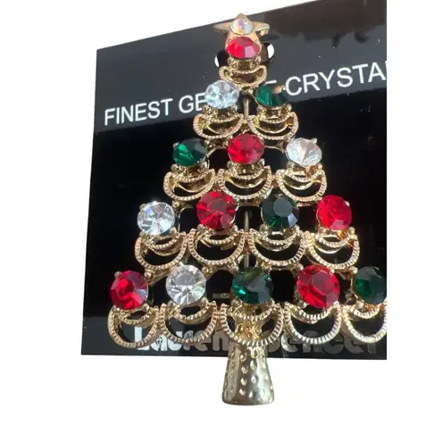 Vintage Lauren Spencer Genuine Crystal Pin Brooch Gold Tone Red Green Clear New