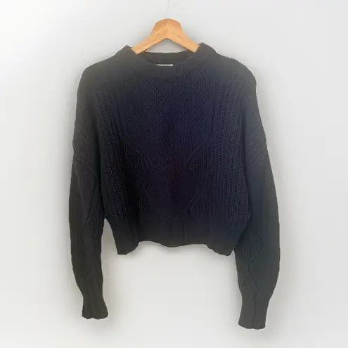 All : Row Sadie Knit Cropped Navy Textured Preppy Nautical Chunky Sweater Large Blue