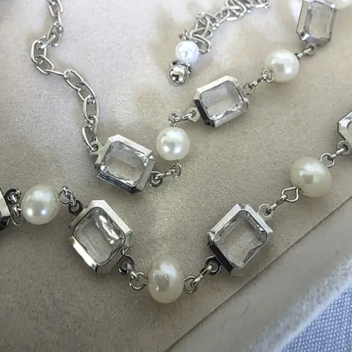 Boutique Thin Chain Belt Silver with Pearls and Clear Links