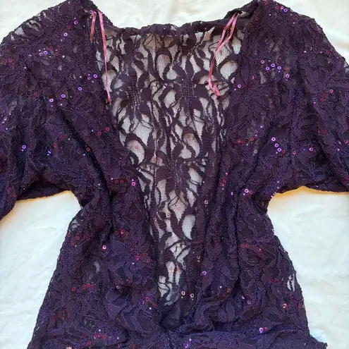 Beautiful purple plum silver sequin floral lace wrap top / cardigan Size undefined
