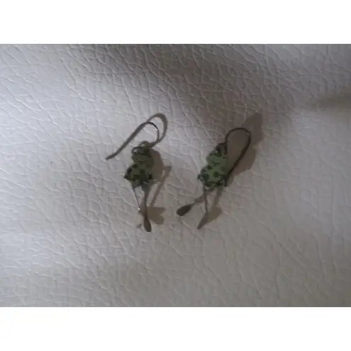 Vintage Green Frog Earrings With Dangle Legs