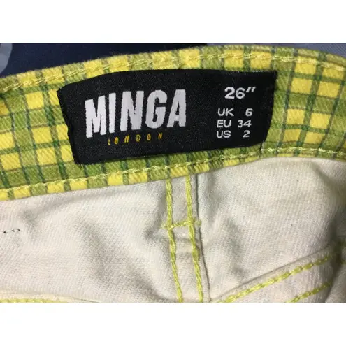 MINGA London Plaid Pants Women's Yellow Green Checkered High Waist size 2